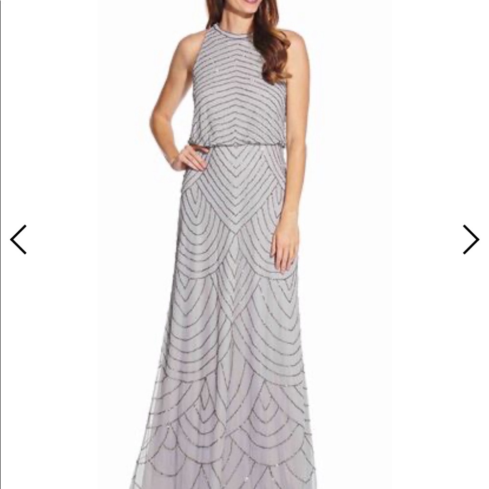 Adrianna Papell Dress: Halter, Bridal Silver